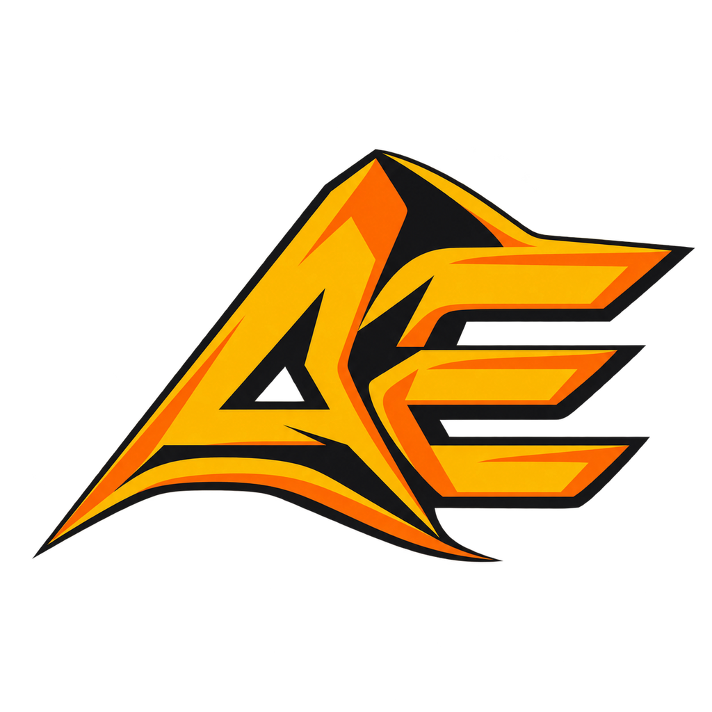 Logo monogram AE berwarna amber untuk AbangEmpire