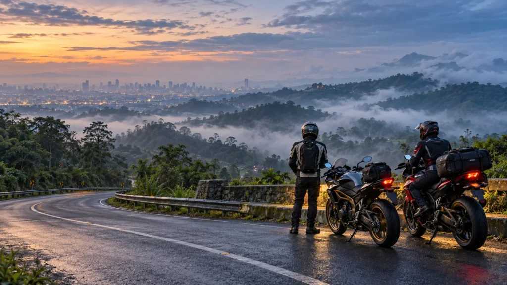 Ilustrasi perjalanan motor sport dari Jakarta menuju kawasan Puncak